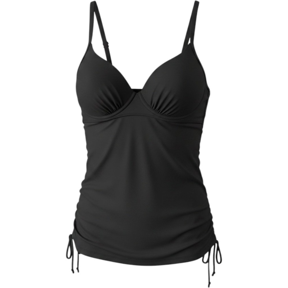 Love Your Assets Spanx Black Ruched Tankini Top Underwire XL beach vacation